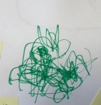 Child's drawing: green scribbles