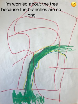 Child's drawing: I am worried about the tree because the branches are so long"