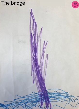 Child's drawing: the bridge (Purple scribbles)