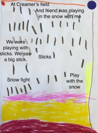 Child's drawing: Snow fight, sticks