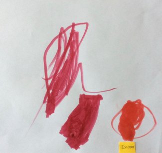 Child's drawing: Ice cream (red scribbles)