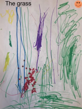Child's drawing: grass (colorful scribbles)
