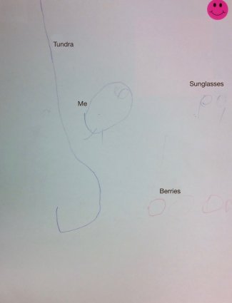 Child's drawing (Tundra, Me, Berries, Sunglasses)
