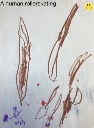 Child's drawing: human rollerskating