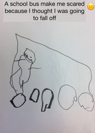 Child's drawing: "A school bus make me scared because I thought I was going to fall off"