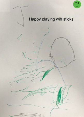 Child's drawing: Happy playing with sticks