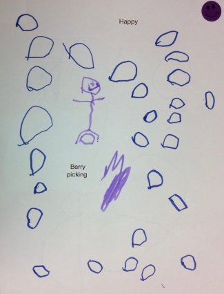 Child's drawing: Berry picking, Happy