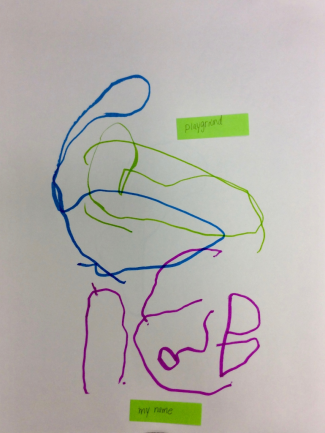 Child's drawing: my name, playground