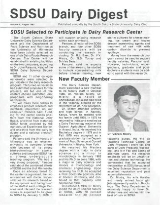 Vikram Mistry is featured as a new faculty member in the 1987 issue of the SDSU Dairy Digest.