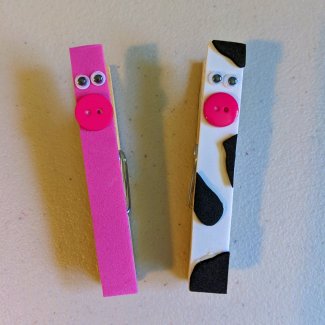 "Finished farm animal clothespin magnets"