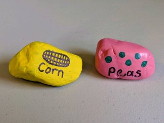 "Corn and Peas Garden Marker Rocks"