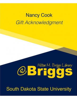 "Nancy Cook Gift Acknowledgment bookplate, Briggs Library, SDSU"