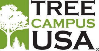"The logo for Tree Campus USA. It has a drawing of three trees. It says Tree Campus USA."